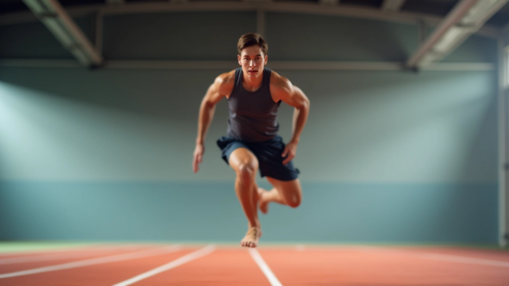 Atleta a fazer um salto explosivo, demonstrando dinamismo e energia